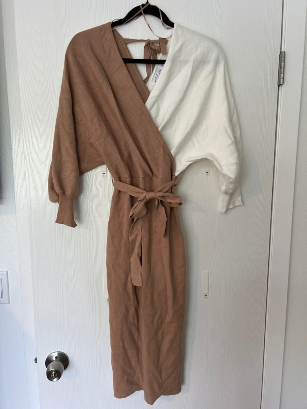 Petal & Pup Cream and Brown Knit Wrap Dress